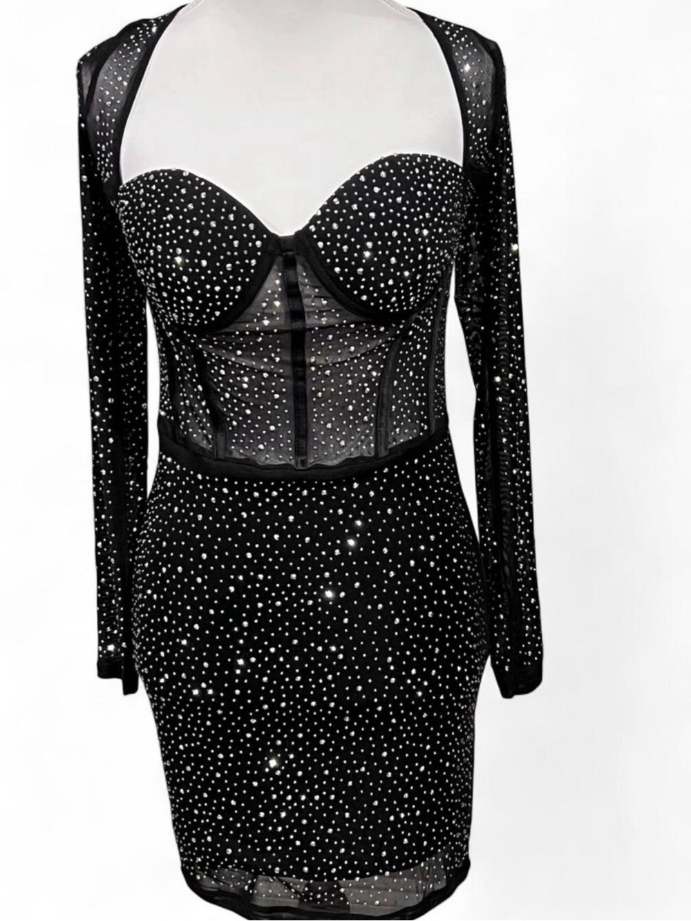 Sparkle Sheer Corset Mini Dress - Black